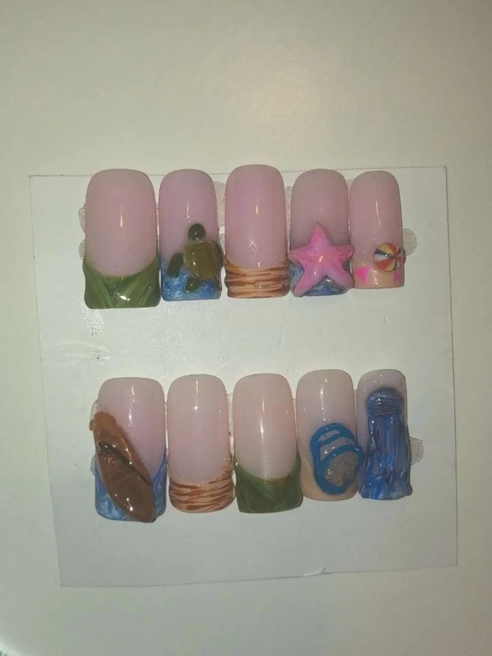 Beach Theme 3D Pink Press-On Nail Set